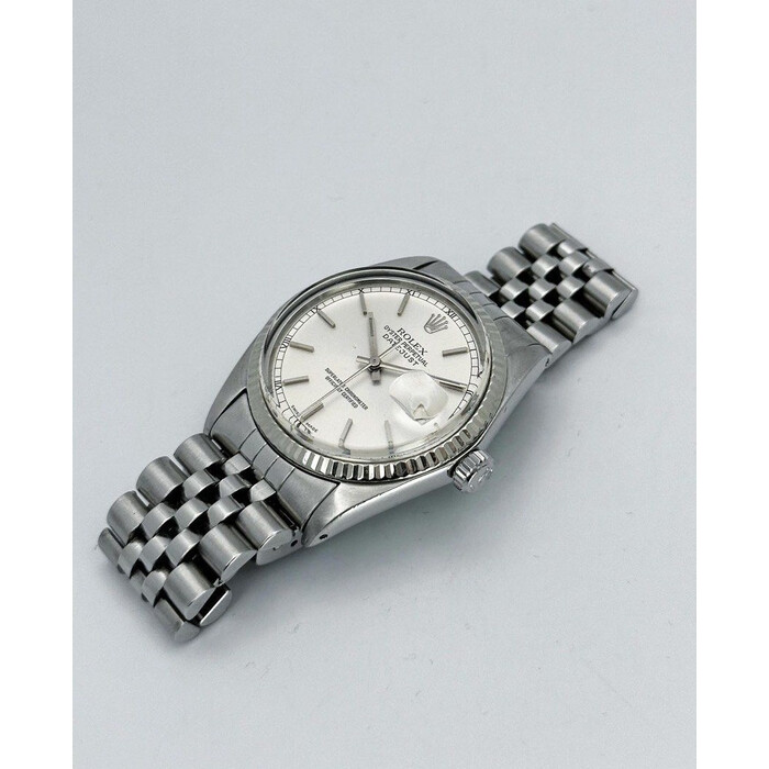 (SOLD!!) 36mm • 1983 Rolex DateJust 16014 white Gold Bezel Silver Dial w/ Roman